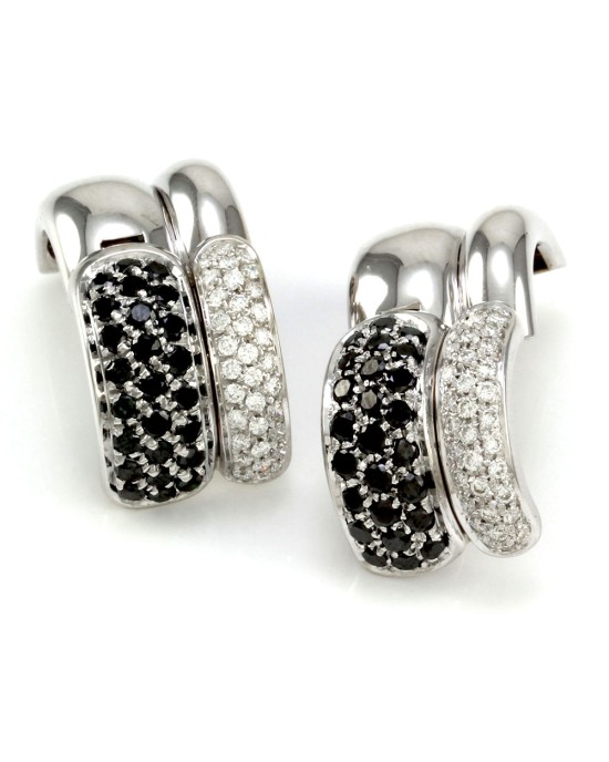 Leo Pizzo Black and White Diamond Huggie Earrings in 18K White Gold